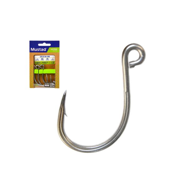 Mustad Kaiju In-Line Acier Titan 1/0 hameçons barbelés à œillet 7 pièces