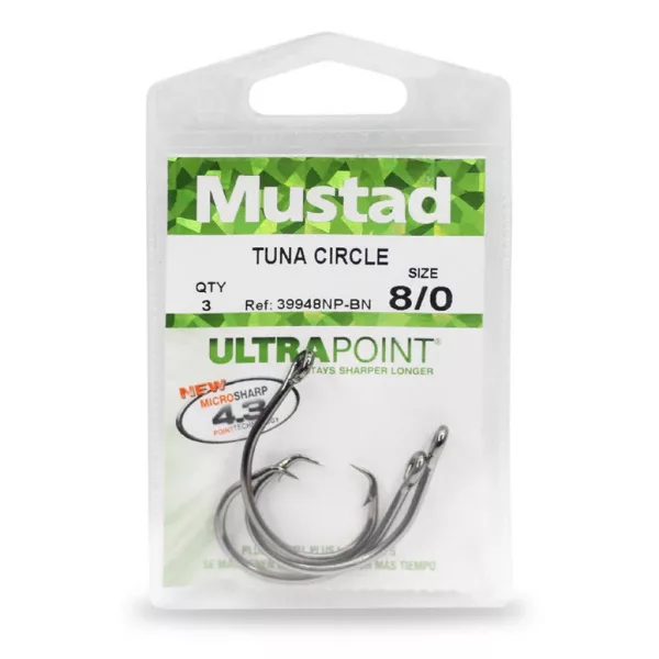 Mustad Demon Wide Gap Circle Hook 8/0 Hameçon avec œillet, Barbed 3pcs