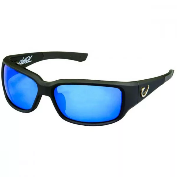 Mustad HP Lunettes de soleil polarisées - Monture noire ventilée, Verre fumé avec Revo bleu