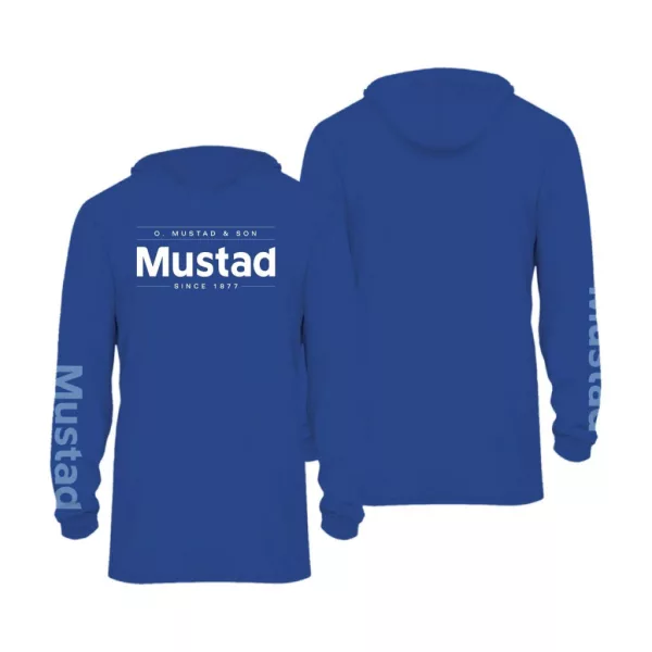Mustad Kék Brand Longsleeve UV With Hood 3XL T-shirt à manches longues avec capuche