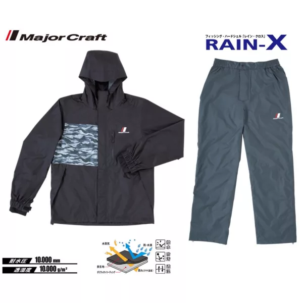 Combinaison de pluie deux pièces noire Major Craft Rain-X 2XL