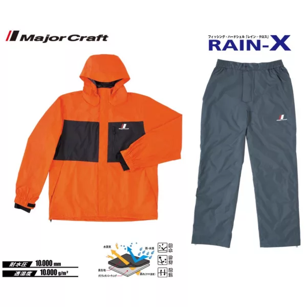 Combinaison de pluie deux pièces orange Major Craft Rain-X L