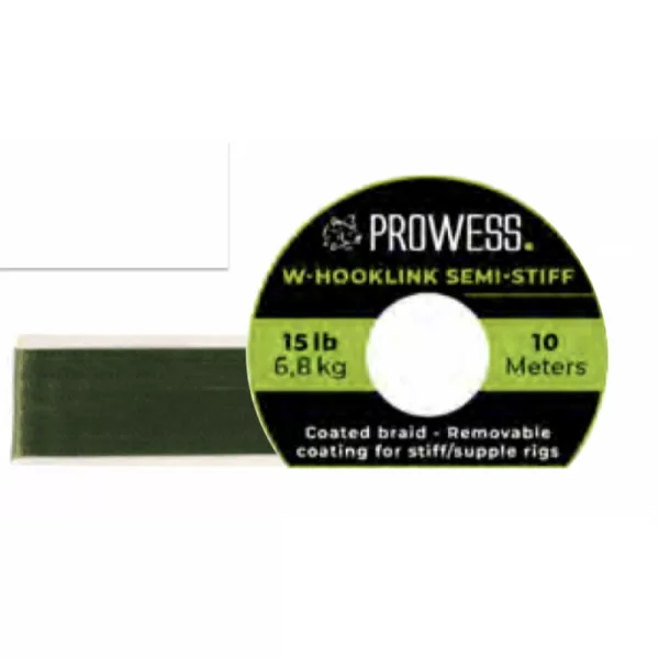 Prowess W-HOOKLINK SEMI-STIFF BRAID 15LB GREEN tresse d'avant-plan pour bouillette, tresse enduite