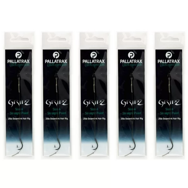 Pallatrax Gripz Straight Point Hair Rigs 6 25lb Steamlink Monofil Hameçon Pré-monté