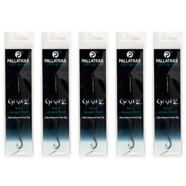 Pallatrax Gripz Straight Point Hair Rigs 8 15lb Steamlink Monofil Hameçon Pré-monté