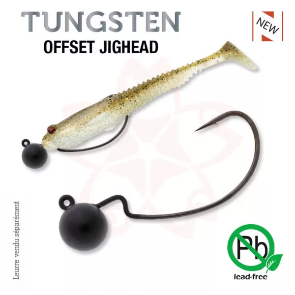 Sakura - TÊTE PLOMBÉE OFFSET TUNGSTÈNE 1/8 - 3,5G / Hameçon #2/0 x 2pcs (Noir) - TÊTE PLOMBÉE