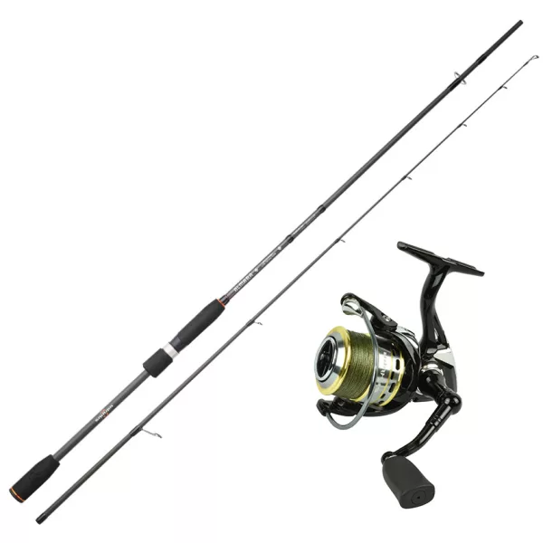 Sakura Almara ALMS 802 MH 2,44m 10-35gr Canne spinning + Alendo 4004 FD Moulinet à frein avant avec tresse Ensemble de pêche