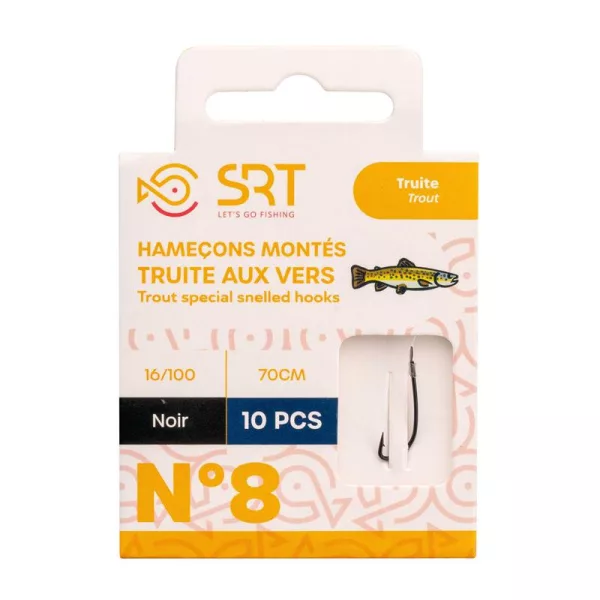 SRT Trout Worm Special 0,18mm 70cm Monofil 8 Hameçons Montés 10 pièces
