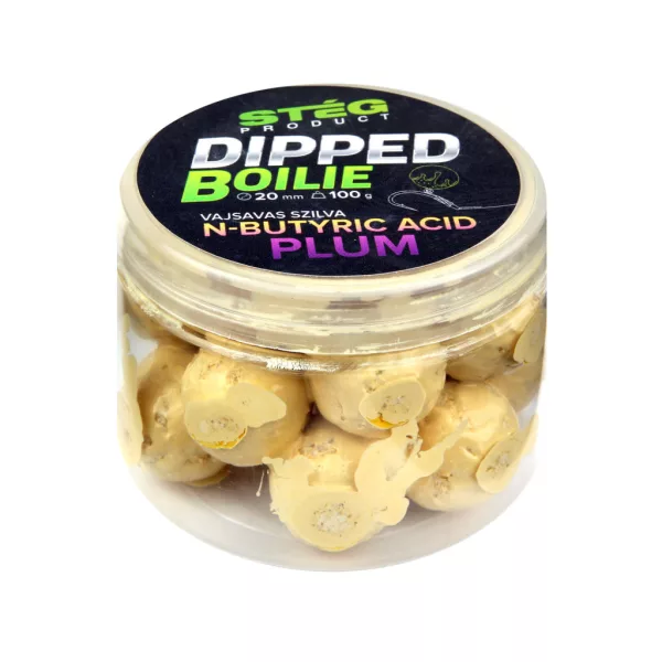 Stég Bouillette Dipped 20mm Acide Butyrique-Prune pour Amorçage 100gr