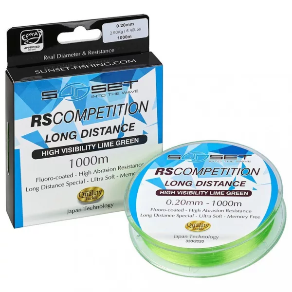 Sunset - RS COMPETITION LONG DISTANCE HI-VISIBILITY LIME GREEN 0,25mm 1000M - Fil monofilament
