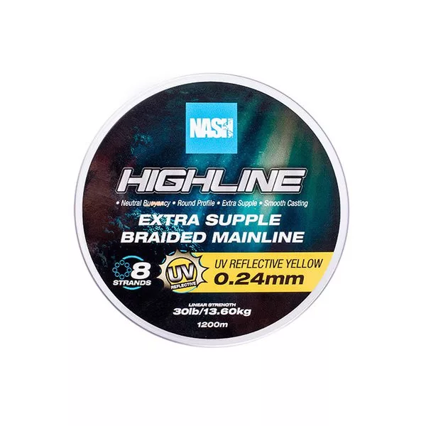 Nash Highline Extra Souple UV Jaune 0.24mm 1200m Ligne principale tressée