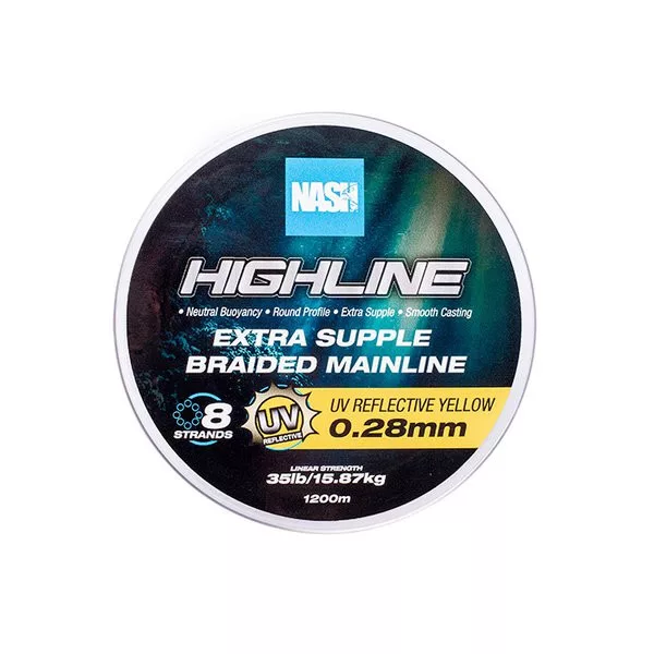 Nash Highline Extra Souple UV Jaune 0.28mm 1200m Ligne principale tressée