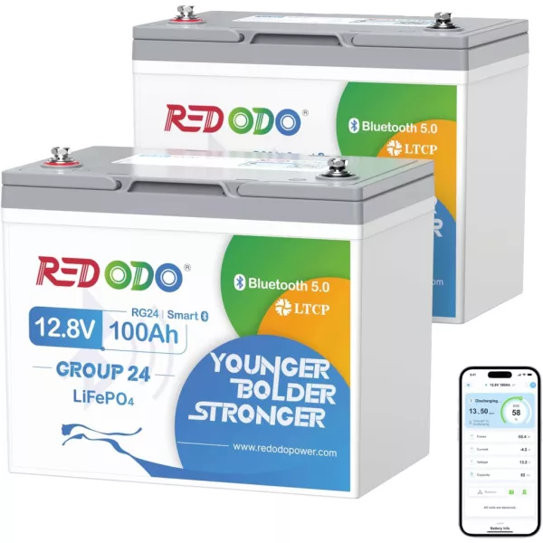 Redodo LiFePO4 12V 100Ah 1,28kWh Group24 BlueTooth Batterie