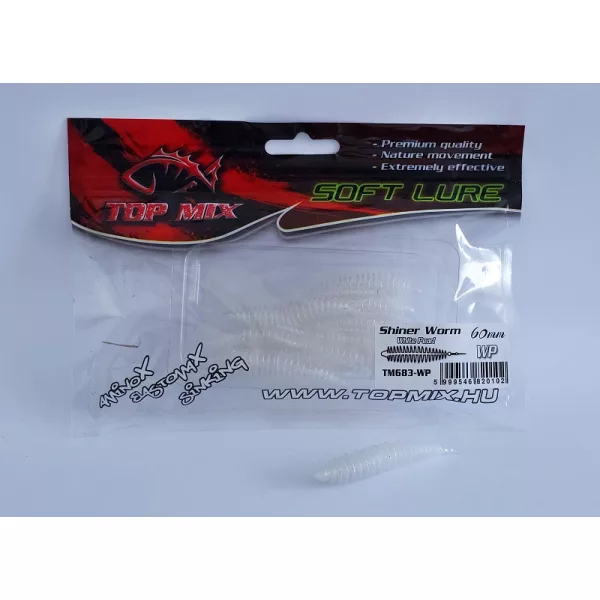Top Mix Shiner Worm White Pearl 6,0cm Plasztik Hernyó Csali 10db