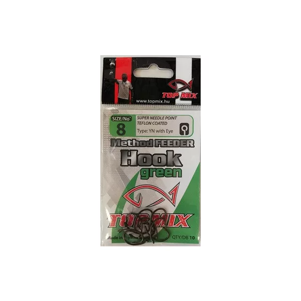 Top Mix Method Feeder Vert 8 œillets, Hameçon à Carpe Barbu 10pcs