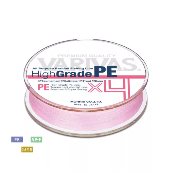 Ligne principale tressée Varivas High Grade PE X4 Milky Pink 100m #1,0 0,165mm 18lb