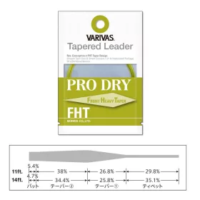   Varivas Bas de ligne effilé Tapered Leader Pro Dry FHT 6X 3,35m 0,128-0,38mm Bas de ligne mouche