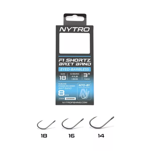 Nytro NTO-B1 18 0,13mm 7,5cm Előkötött Füles, Szakáll Nélküli Csaligyűrűs Horog 8db