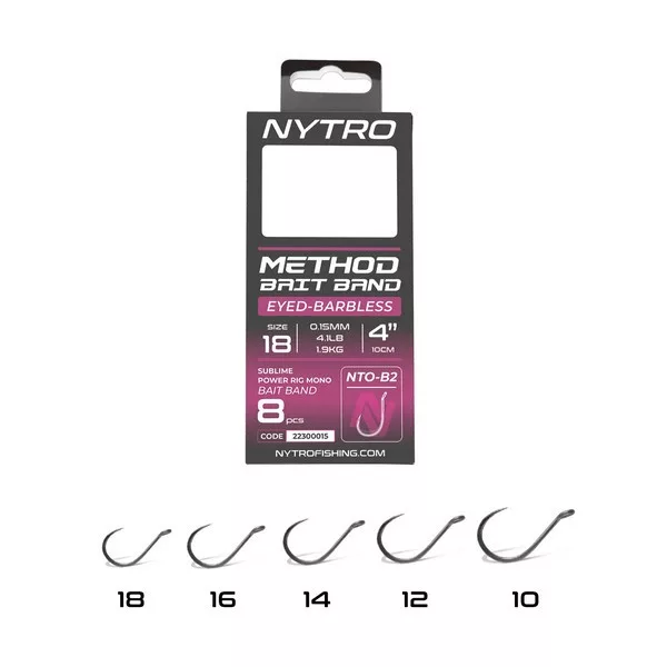 Nytro NTO-B2 10 0,23mm 10cm Előkötött Füles, Szakáll Nélküli Csaligyűrűs Horog 8db