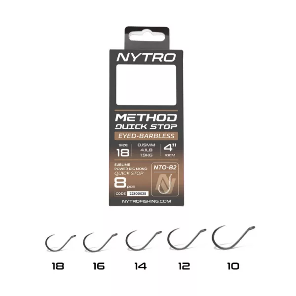 Nytro NTO-B2 18 0,15mm 10cm Előkötött Füles, Szakáll Nélküli Quick-Stop Horog 8db