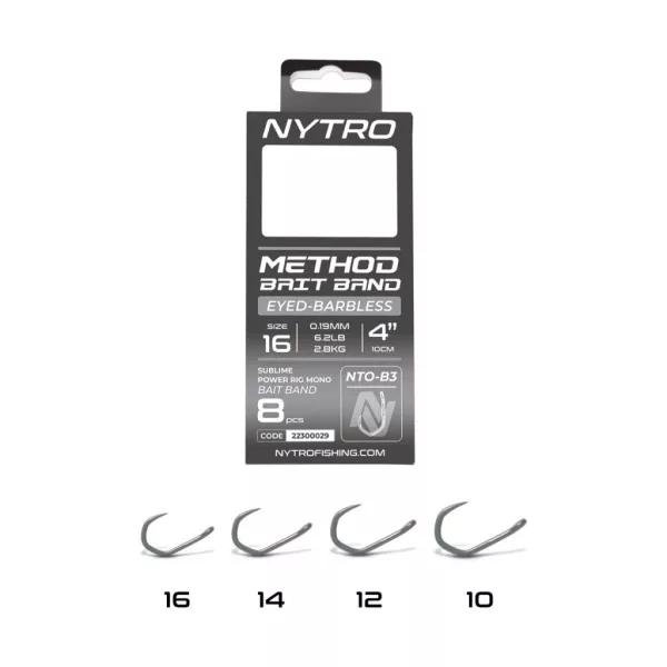 Nytro NTO-B3 16 0,19mm 10cm Előkötött Füles, Szakáll Nélküli Csaligyűrűs Horog 8db