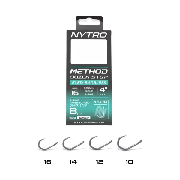 Nytro NTO-B3 10 0,25mm 10cm Előkötött Füles, Szakáll Nélküli Quick-Stop Horog 8db