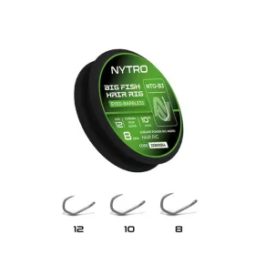   Nytro NTO-B3 Big Fish 10 0,28mm 25cm Előkötött Füles, Szakáll Nélküli Quick-Stop Horog 8db