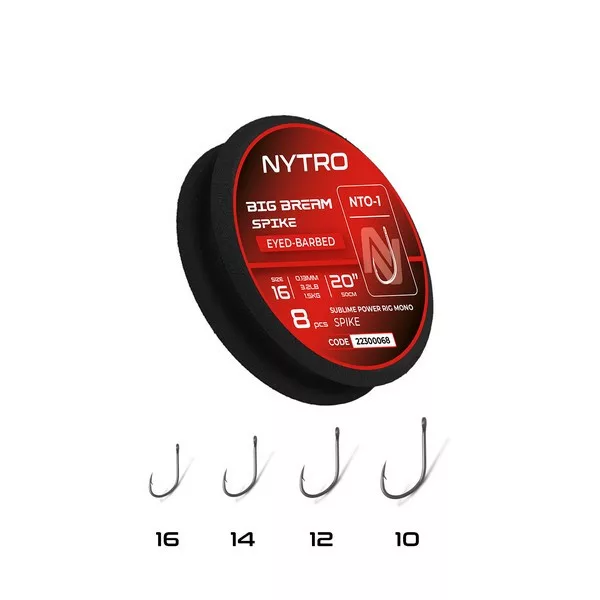 Nytro NTO1 Big Bream 10 0,19mm 50cm Előkötött Füles, Szakállas Csalitüskés Horog 8db
