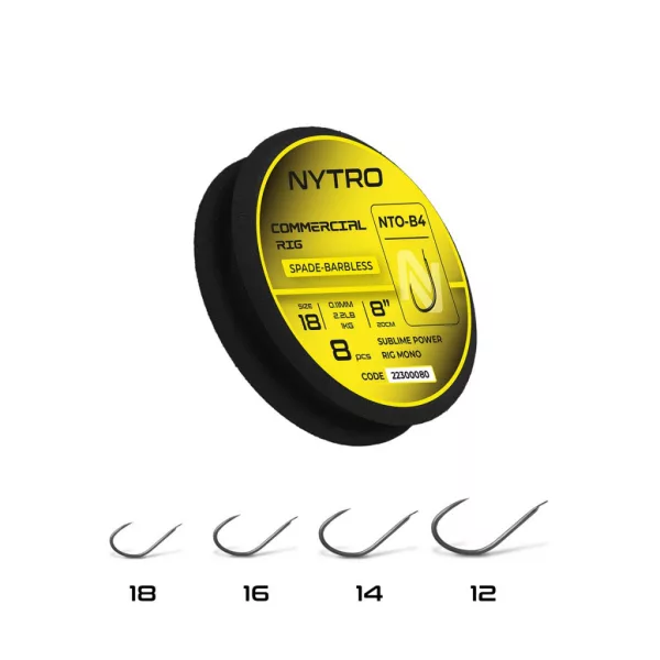 Nytro NTO4 Commercial 18 0,11mm 20cm Előkötött Lapkás, Szakáll Nélküli Horog 8db