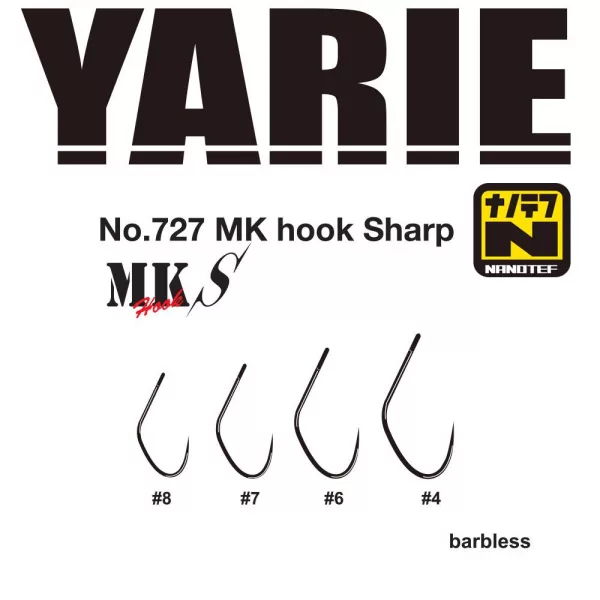 Yarie 727 MK Sharp 08 Barbless Crochets à œillets sans ardillon, à branche unique, pour poissons prédateurs 16pcs