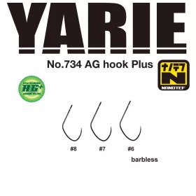   Yarie 734 AG Plus Nanotef 06 Barbless À œillet, Sans ardillon, Hameçon à simple hampe pour poissons prédateurs 15 pcs