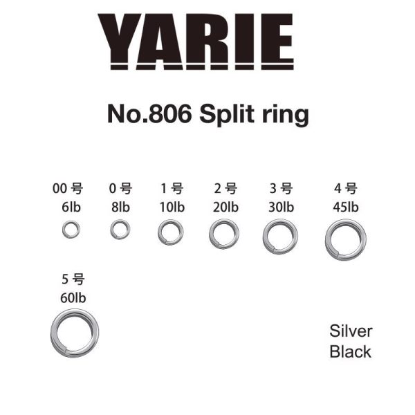 Yarie 806 Split Ring Black 9lb 0,5 Anneau brisé 30 pièces
