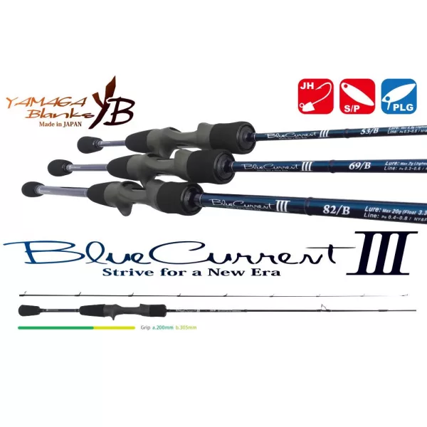 Yamaga Blanks Blue Current III 53/B Baitcast 1,61m 0,5-4,5gr Canne à Pêche Spinning 2 Pièces