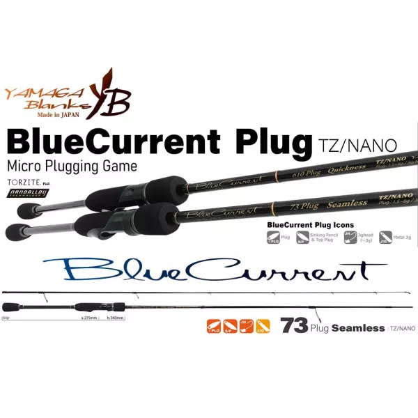 Yamaga Blanks Blue Current 73Plug Seamless TZ-Nano 2,22m 1,5-6gr 2 Canne à pêche spinning en 2 pièces