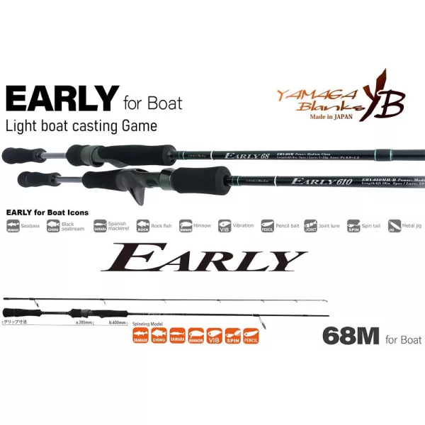 Yamaga Blanks Early Boat 68M 2,05m 7-32gr Canne spinning en 2 brins