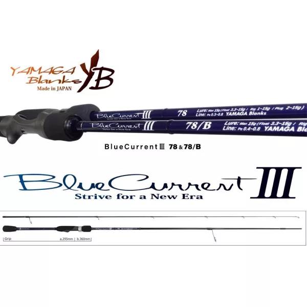 Canne à pêche spinning 2 brins Yamaga Blanks Blue Current III 78 2,42m 2-15gr