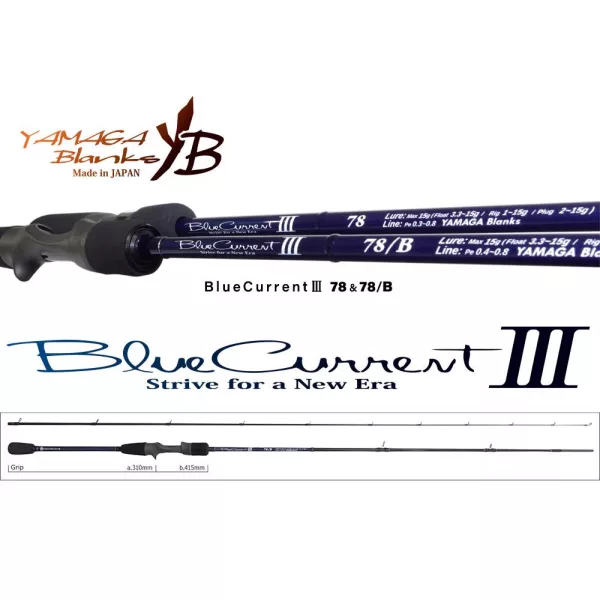 Canne à pêche spinning 2 brins Yamaga Blanks Blue Current III 78/B CAST 2,42m 2-15gr