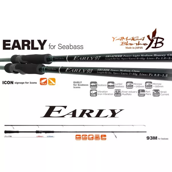 Yamaga Blanks Early Seabass 93M 2,81m 7-35gr Canne spinning en 2 brins