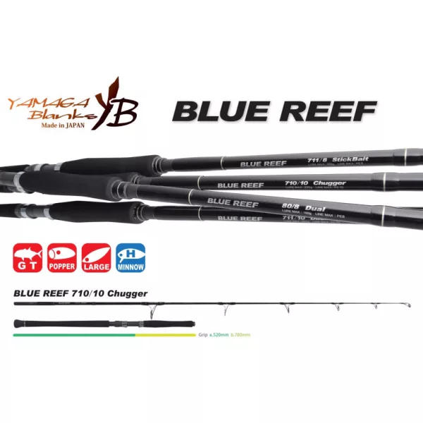 Canne à pêche spinning 2 brins Yamaga Blanks Blue Reef GT 710/10 Chugger 2,41m 220gr