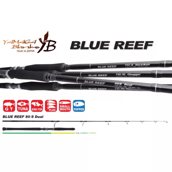 Canne à pêche spinning 2 brins Yamaga Blanks Blue Reef GT 80/8 Dual 2,49m 160gr